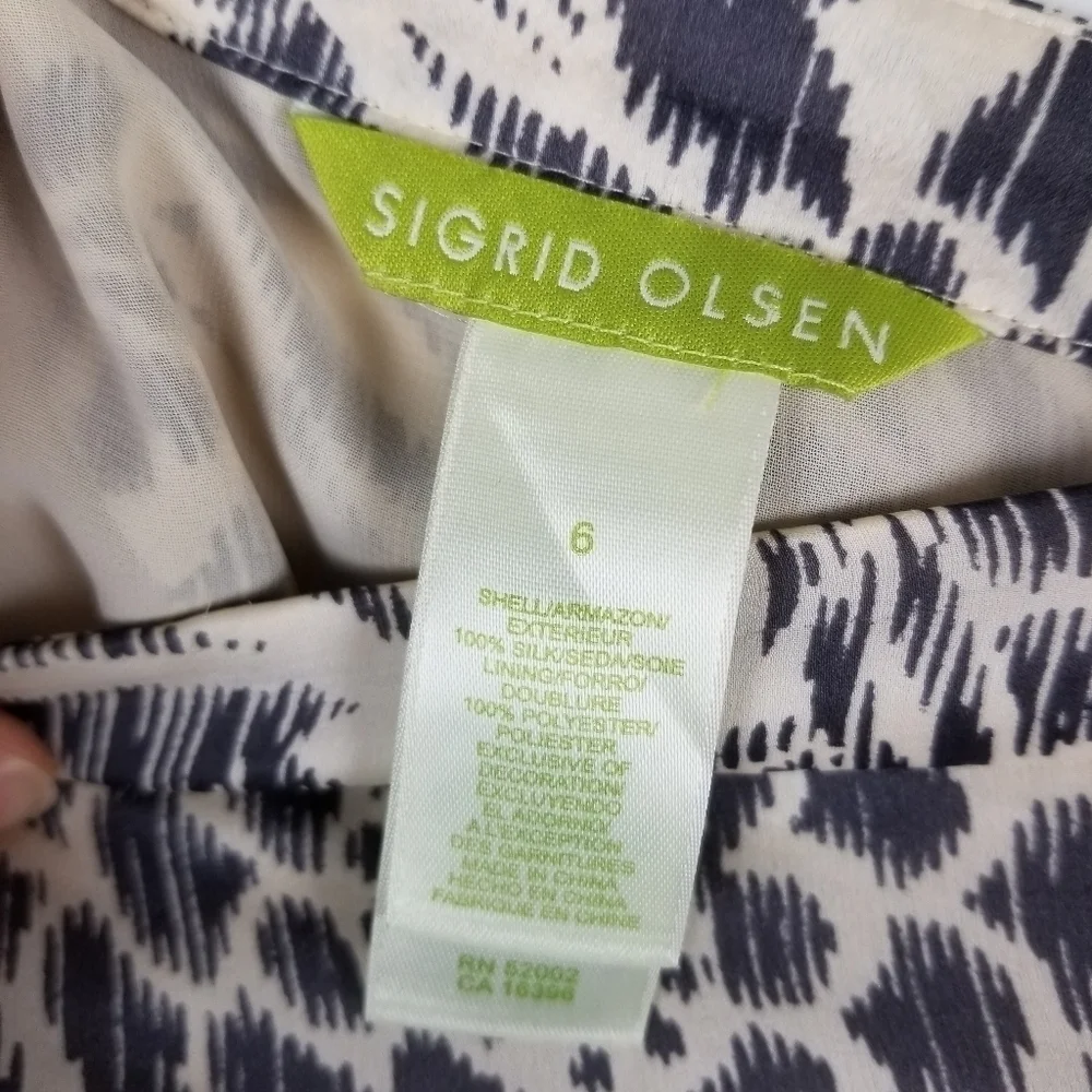 Sigrid Olsen Silk Midi Skirt Womens Size 6 A Line Floral Print Artsy Cream Gray